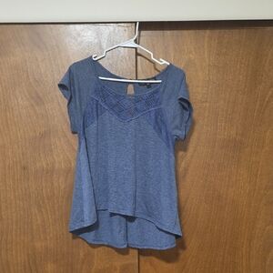 Almost Famous Blue Asymmetrical Short Sleeve Blouse